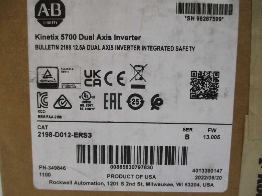 ALLEN BRADLEY 2198-D012-ERS3 SER. B F/W 13.005 276-747VDC 5.3A NSMP