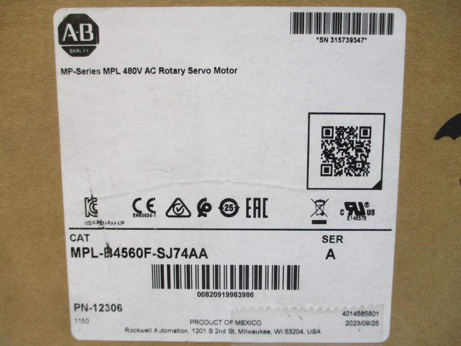 ALLEN BRADLEY MPL-B4560F-SJ74AA SER. A 480VAC 11.8A NSMP