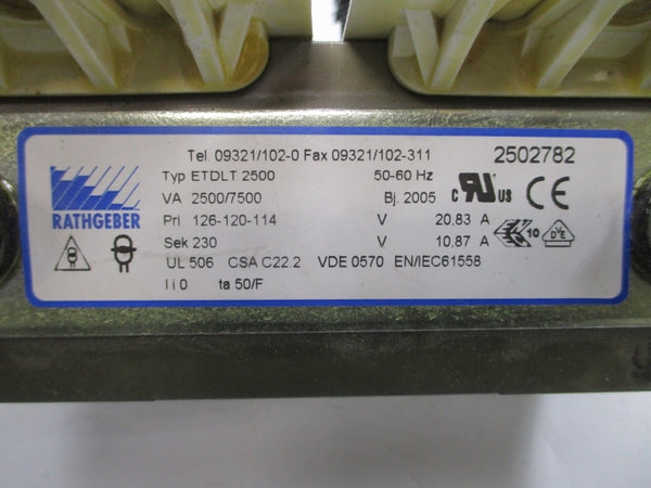 RATHGEBER ETDLT2500 126-120-114V 20.83/10.87A (AS PICTURED) NSNP
