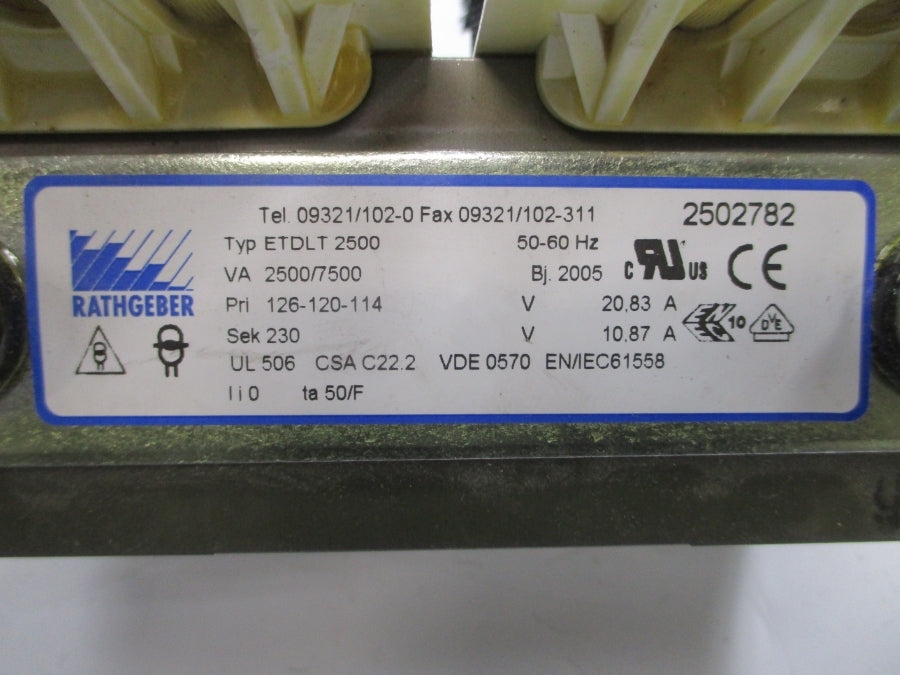 RATHGEBER ETDLT2500 126-120-114V 20.83/10.87A (AS PICTURED) NSNP