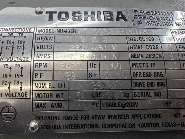 TOSHIBA 0032DPSA31A-P 230/460V 7.8/3.9A NSNP