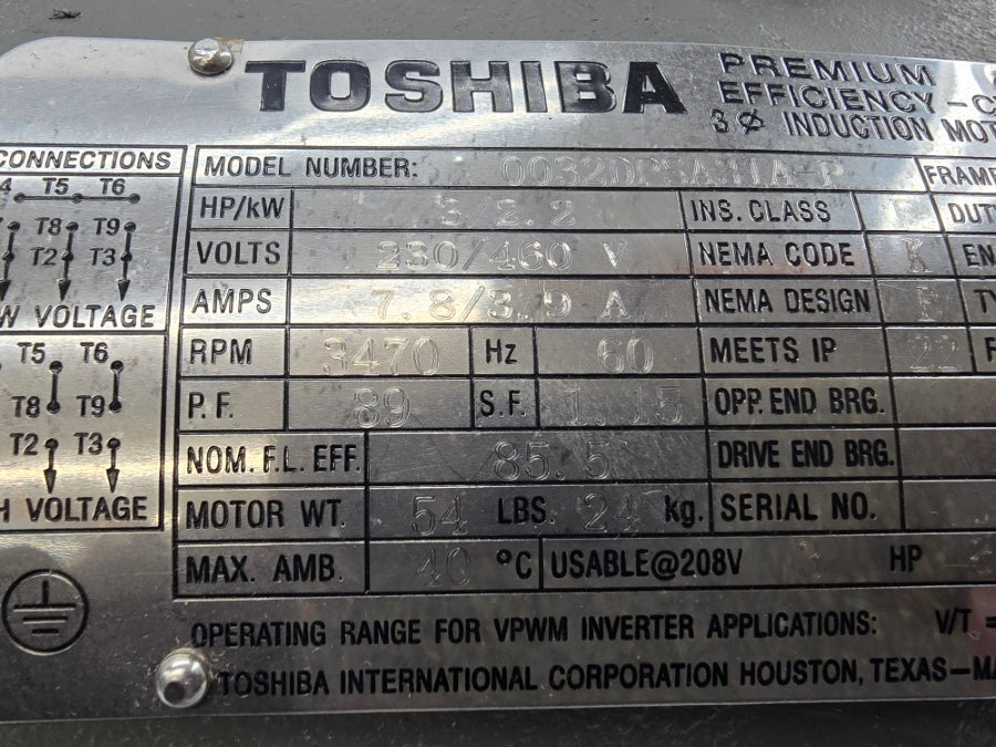 TOSHIBA 0032DPSA31A-P 230/460V 7.8/3.9A NSNP