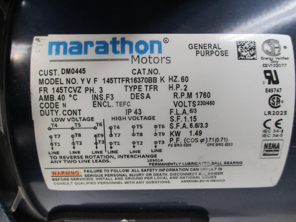MARATHON YVF145TTFR16370BB 230/460V 6/3A NSNP
