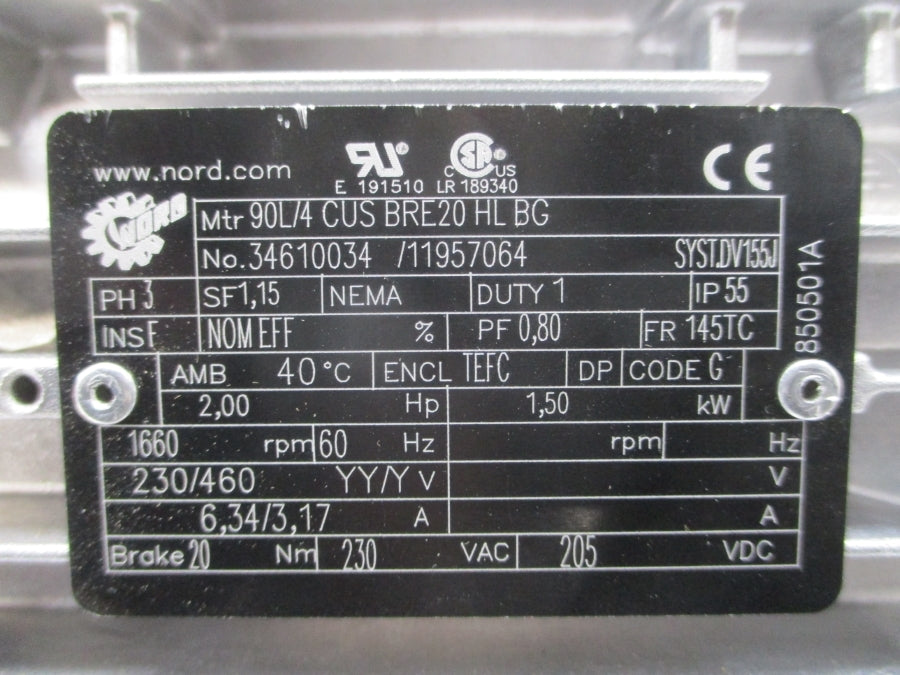 NORD 90L4CUSBRE20HLBG 34610034 230/460V 6.34/3.17A NSNP