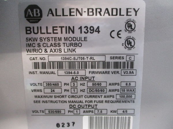 INDUSTRIAL SPARE PART 1394C-SJT05-T-RL SER. C F/W V3.9A 380/460VAC 6.5A UNMP