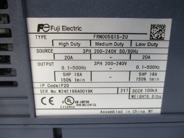 FUJI ELECTRIC FRN005G1S-2U 200-240V 20A NSMP