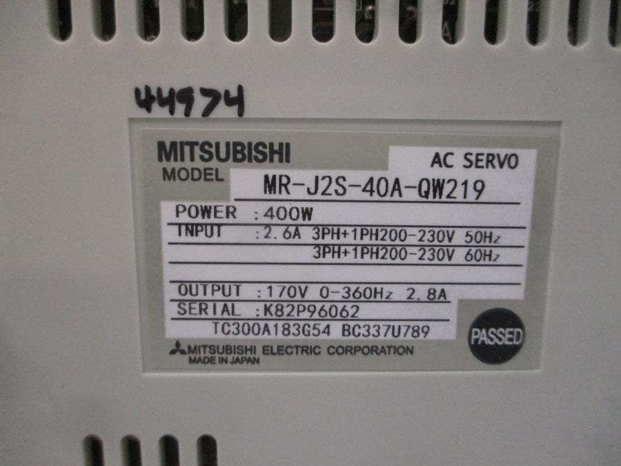 MITSUBISHI MR-J2S-40A-QW219 200-230VAC 2.6A UNMP