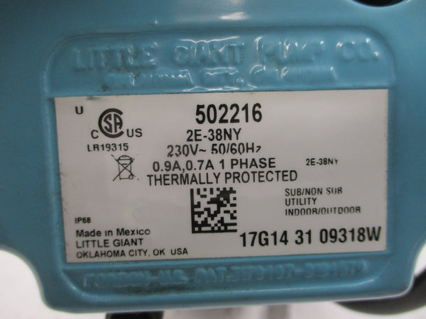 LITTLE GIANT 502216 230V 0.9/0.7A 1/4" NSMP