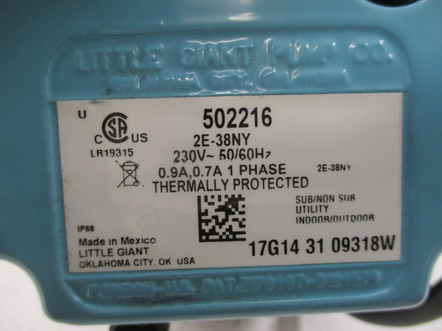 LITTLE GIANT 502216 230V 0.9/0.7A 1/4" NSMP