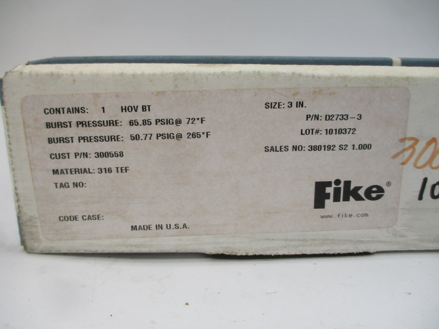 FIKE HOVBT D2733-3 65.85/50.77PSI 72/265'F 3" NSMP