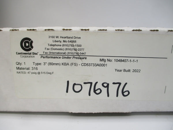 CONTINENTAL DISC KBA(FS)-CD53733A0001 1048407-1-1-1 47PSI 515'F 3" NSMP