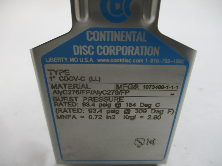 CONTINENTAL DISC CDCV-C(LL) 1073488-1-1-1 93.4PSI 309'F 1" NSMP