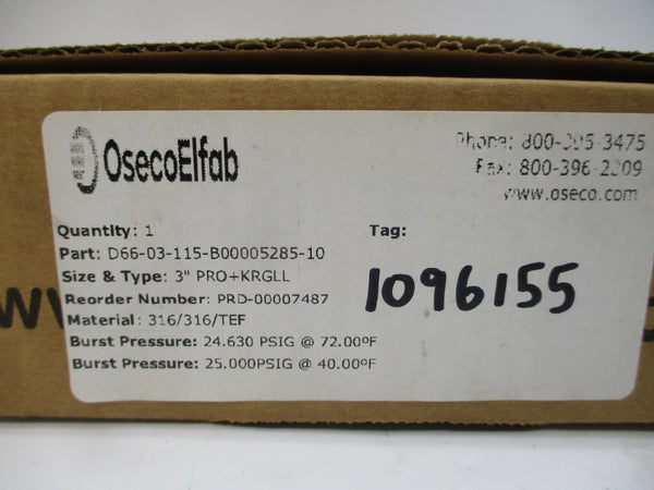 OSECOELFAB D66-03-115-B00005285-10 24.630/25.000PSI 72.00/40.00'F 3" NSMP