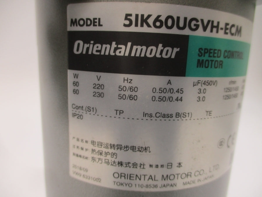 ORIENTAL MOTOR 5IK60UGVH-ECM 220/230V 0.50/0.45-0.44A NSNP
