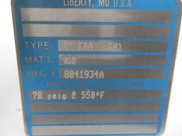 CONTINENTAL DISC KBA(FS) 8041934A 70PSI 550'F 4" NSMP