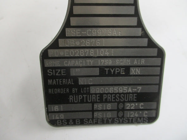 BS&B SAFETY SYSTEMS XN PSE-C9973A 161/149PSI 22/124'C 1" NSMP