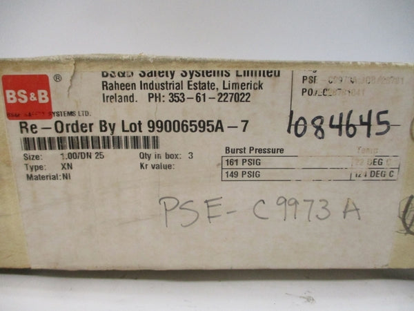 BS&B SAFETY SYSTEMS XN PSE-C9973A 161/149PSI 22/124'C 1" NSMP