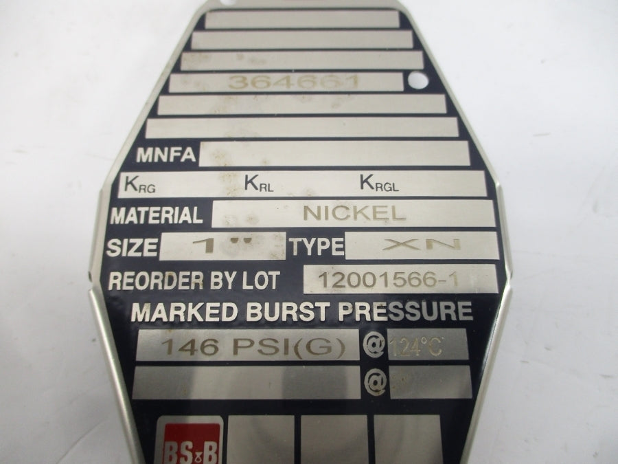 BS&B SAFETY SYSTEMS XN 364661 146PSI 124'C 1" NSMP