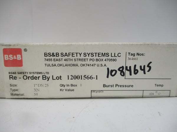 BS&B SAFETY SYSTEMS XN 364661 146PSI 124'C 1" NSMP