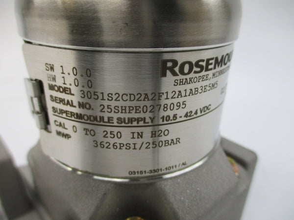 ROSEMOUNT 3051S2CD2A2F12A1AB3E5M5 10.5-42.4VDC 3626PSI NSMP