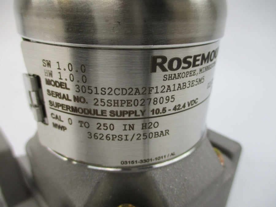 ROSEMOUNT 3051S2CD2A2F12A1AB3E5M5 10.5-42.4VDC 3626PSI NSMP
