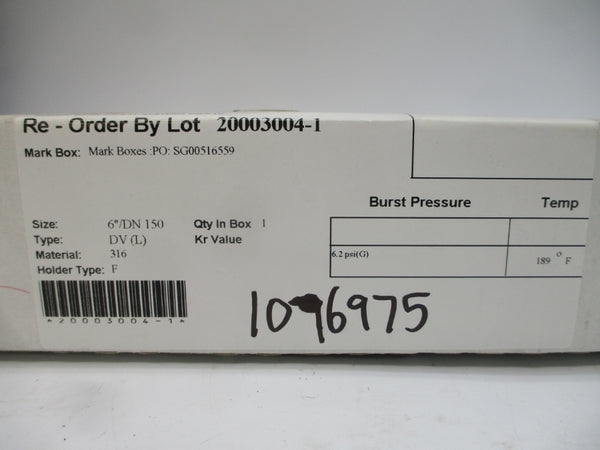 BS&B SAFETY SYSTEMS DV(L) 6.2PSI 189'F 6" NSMP