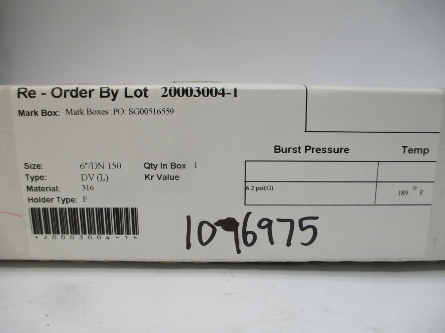 BS&B SAFETY SYSTEMS DV(L) 6.2PSI 189'F 6" NSMP