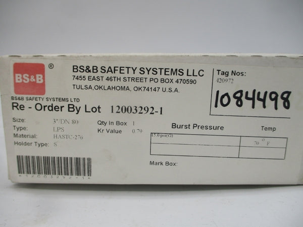 BS&B SAFETY SYSTEMS LPS 420972 15.0PSI 72'F 3" NSMP