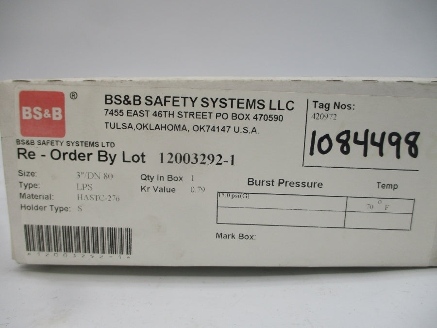 BS&B SAFETY SYSTEMS LPS 420972 15.0PSI 72'F 3" NSMP