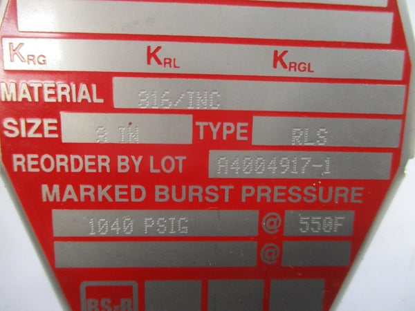 BS&B SAFETY SYSTEMS RLS 300490 1040PSI 550'F 3" NSMP