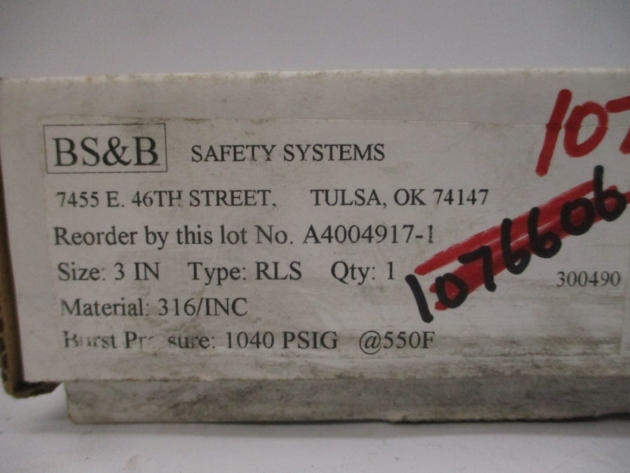 BS&B SAFETY SYSTEMS RLS 300490 1040PSI 550'F 3" NSMP