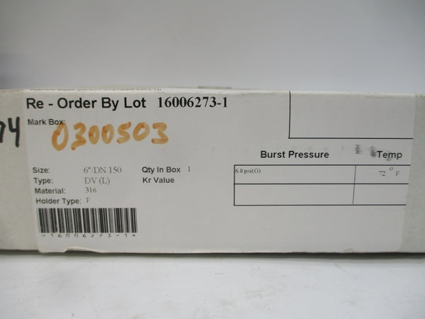 BS&B SAFETY SYSTEMS DV(L) 0300503 6.8PSI 72'F 6" NSMP
