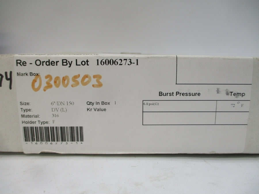 BS&B SAFETY SYSTEMS DV(L) 0300503 6.8PSI 72'F 6" NSMP