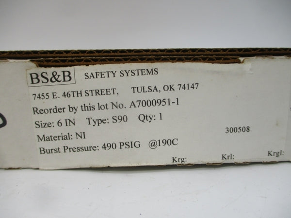 BS&B SAFETY SYSTEMS S90 300508 490PSI 190'C 6" NSMP
