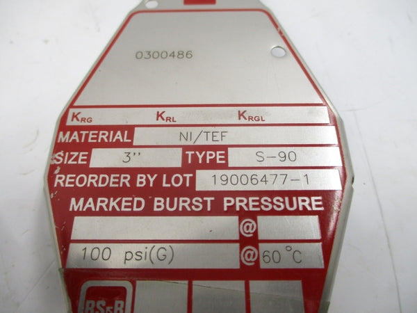 BS&B SAFETY SYSTEMS S-90 0300486 100PSI 60'C 3" NSMP