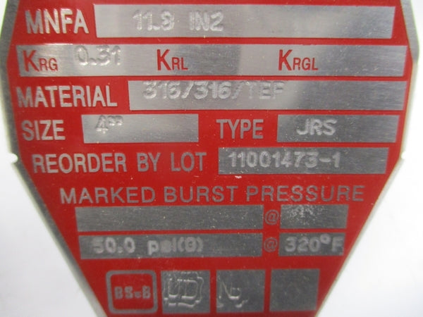 BS&B SAFETY SYSTEMS JRS 300499 50.0PSI 320'F 4" NSMP