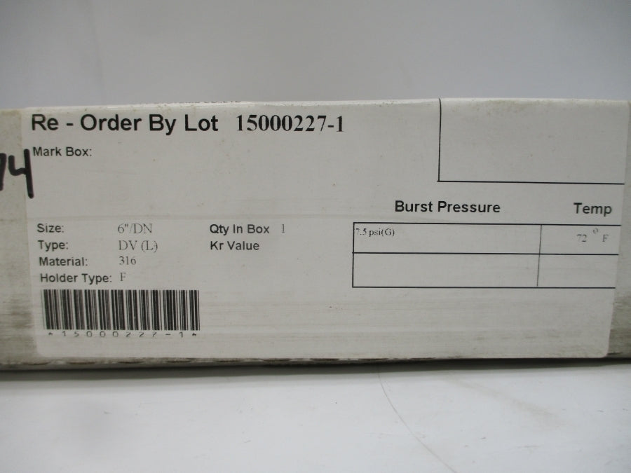 BS&B SAFETY SYSTEMS DV(L) 0300503 7.5PSI 72'F 6" NSMP