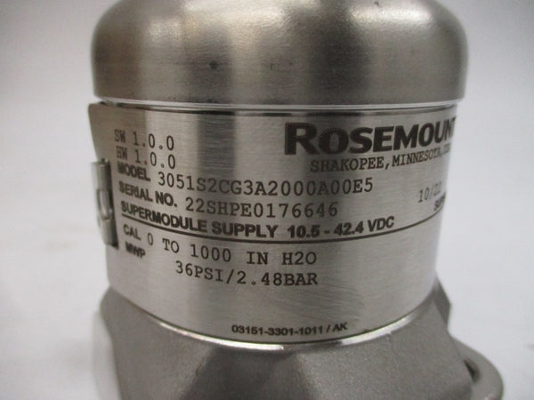 ROSEMOUNT 3051S2CG3A2000A00E5 10.5-42.4VDC 36PSI (AS PICTURED) NSMP