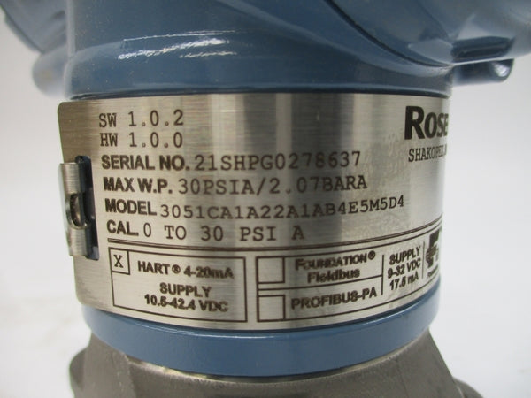 ROSEMOUNT 3051CA1A22A1AB4E5M5D4 10.5-42.4VDC 30PSI NSMP