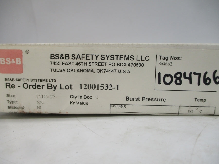 BS&B SAFETY SYSTEMS XN 364662 145PSI 182'C 1" NSMP