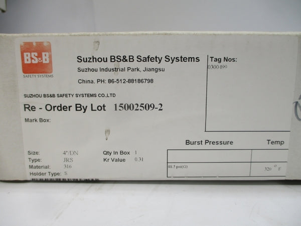 BS&B SAFETY SYSTEMS JRS 0300499 48.5PSI 320'F 4" NSMP
