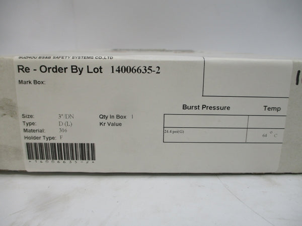 BS&B SAFETY SYSTEMS D(L) 0300471 24.4PSI 64'C 3" NSMP