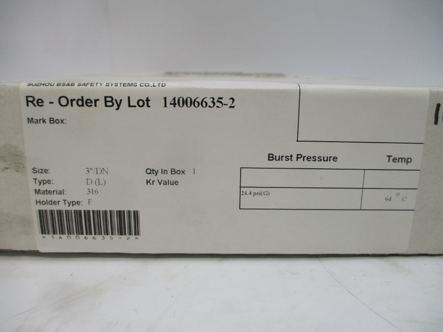 BS&B SAFETY SYSTEMS D(L) 0300471 24.4PSI 64'C 3" NSMP