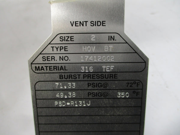 FIKE HOVBT PSD-R131J 71.33/19.38PSI 72/350'F 2" NSMP