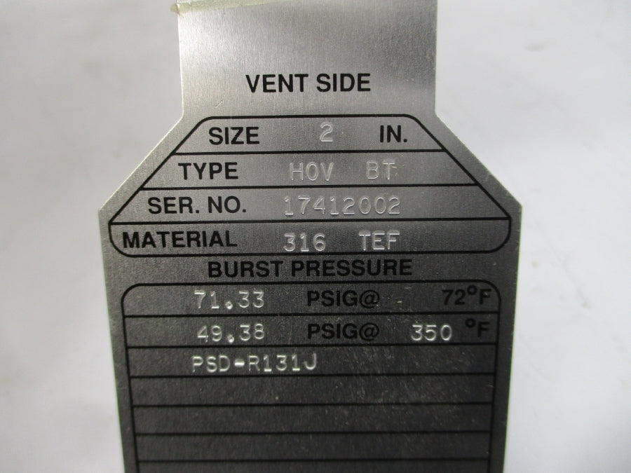 FIKE HOVBT PSD-R131J 71.33/19.38PSI 72/350'F 2" NSMP