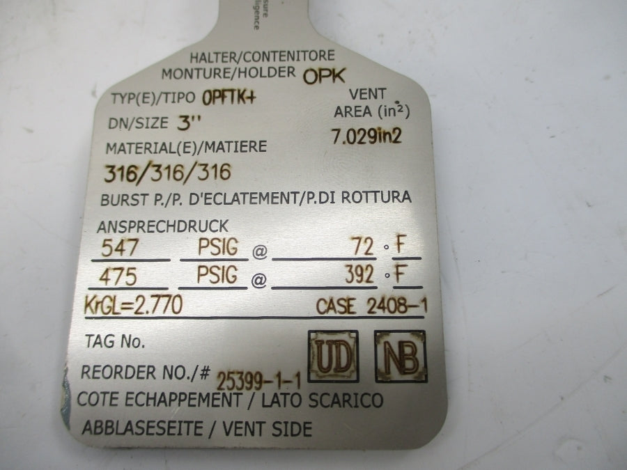 OSECO OPFTK+ 25399-1 547/474PSI 72/392'F 3.00" NSMP