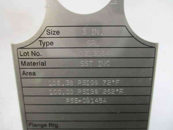 FIKE SRL PSE-D9145A 106.38/100.00PSI 72/262'F 3" NSMP