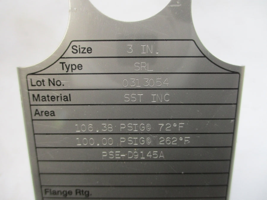 FIKE SRL PSE-D9145A 106.38/100.00PSI 72/262'F 3" NSMP