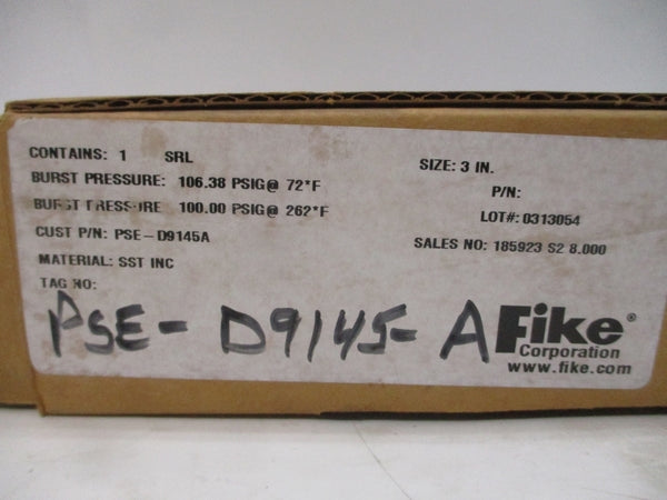 FIKE SRL PSE-D9145A 106.38/100.00PSI 72/262'F 3" NSMP