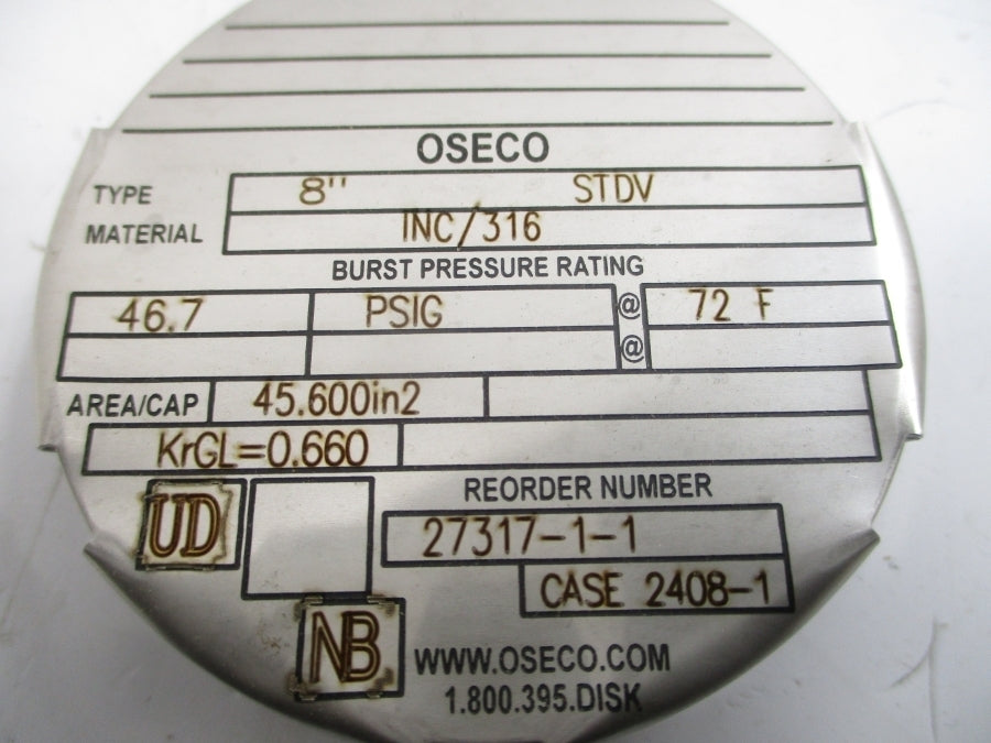 OSECO STDV 27317-1 46.7PSI 72'F 8.00" NSMP